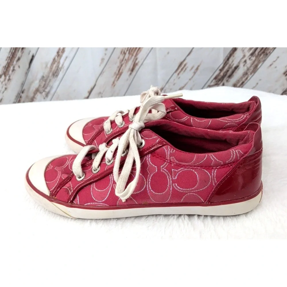 Coach Signature Pink/ Red Low Top Sneakers‎